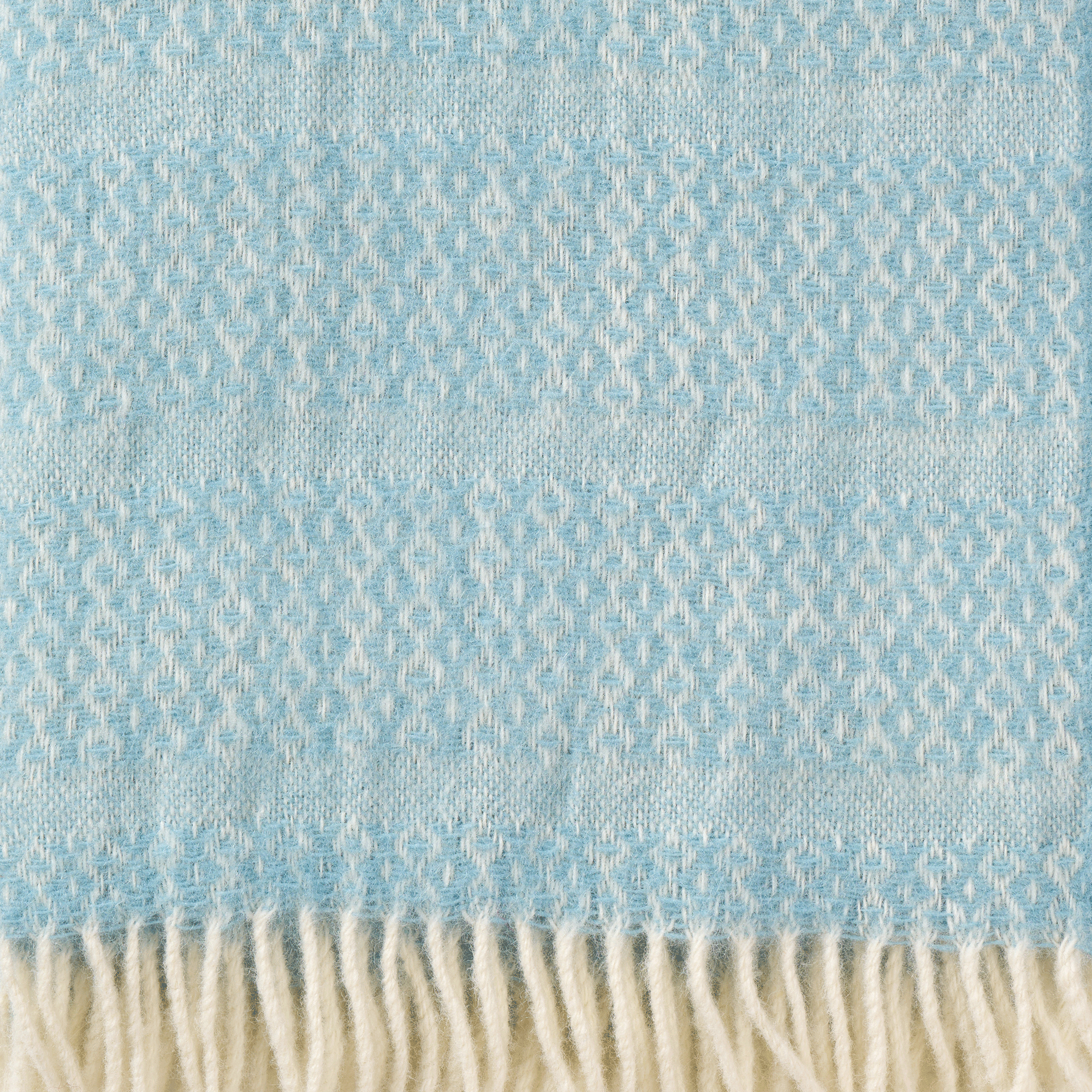Close up showing weave of Klippan throw called Porto in sky blue