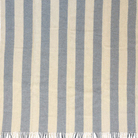 Close up of Klippan's Gotland vertical strip throw in blue and white showing texture