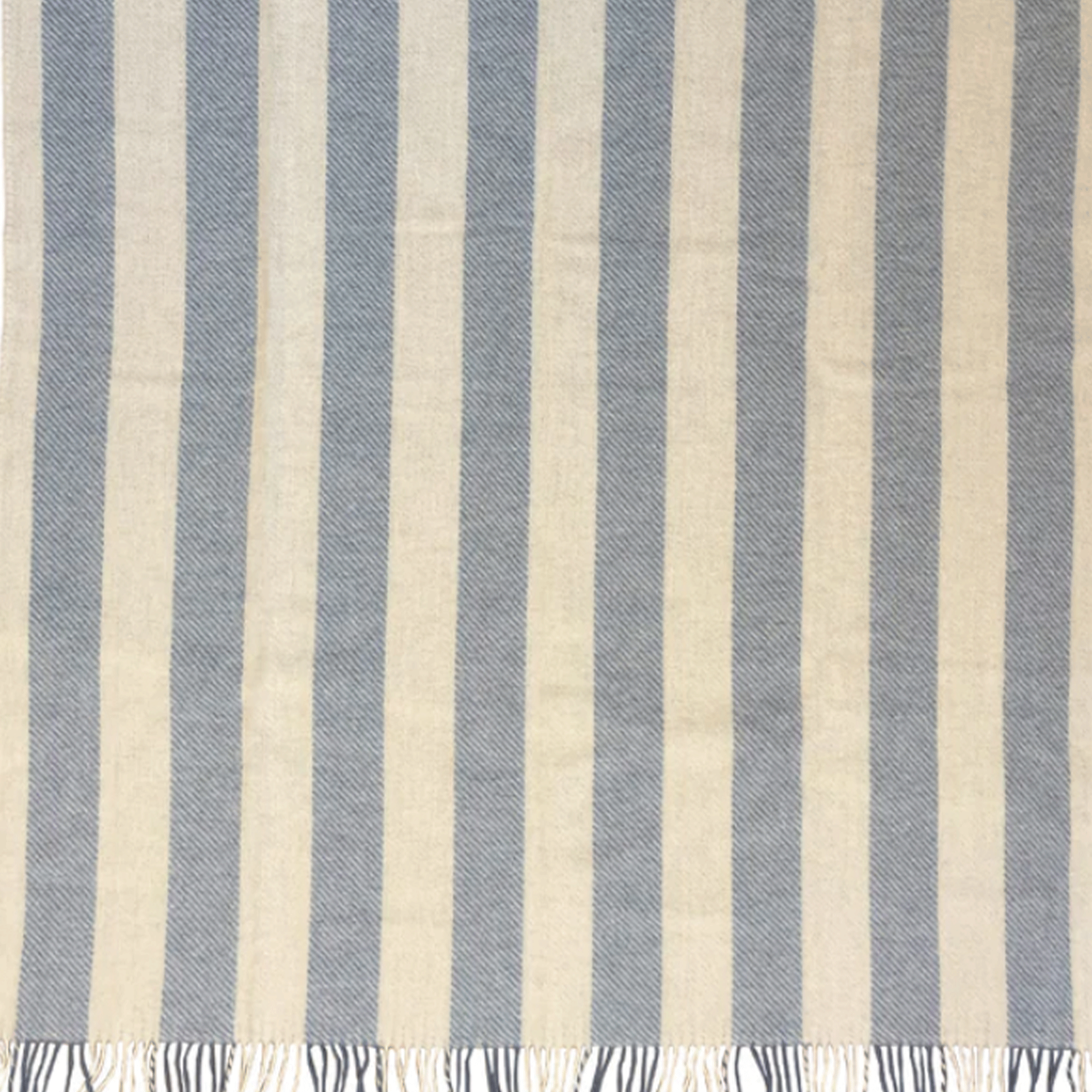 Close up of Klippan's Gotland vertical strip throw in blue and white showing texture