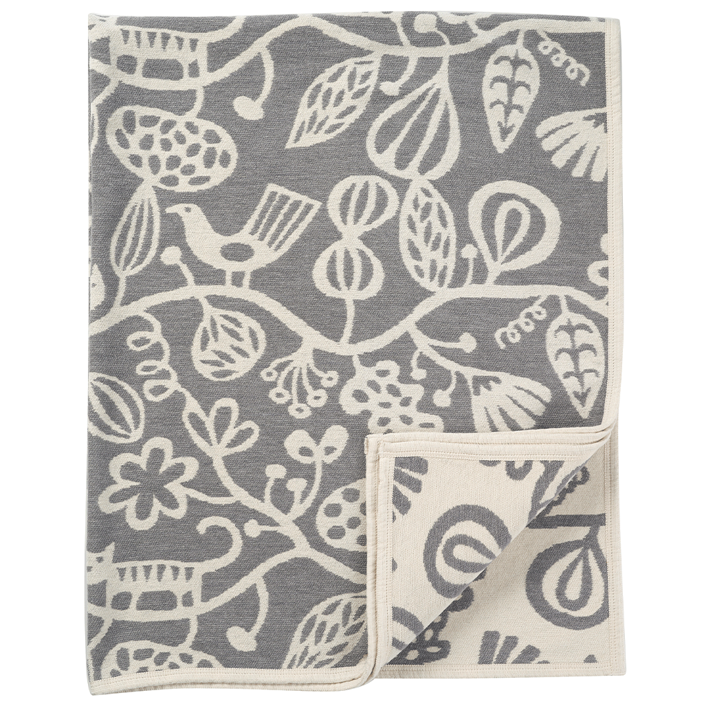 Klippan's Botanical Garden cotton blanket with birds and trees