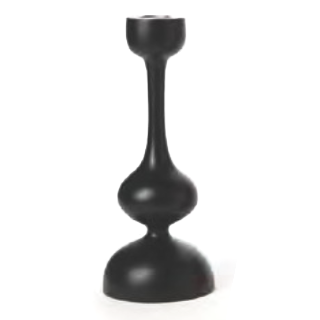 Curve Black Medium Wooden Candlestick - Northlight Homestore