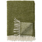 A green brushed lambswool throw with a fringed edge, displayed on a neutral background.